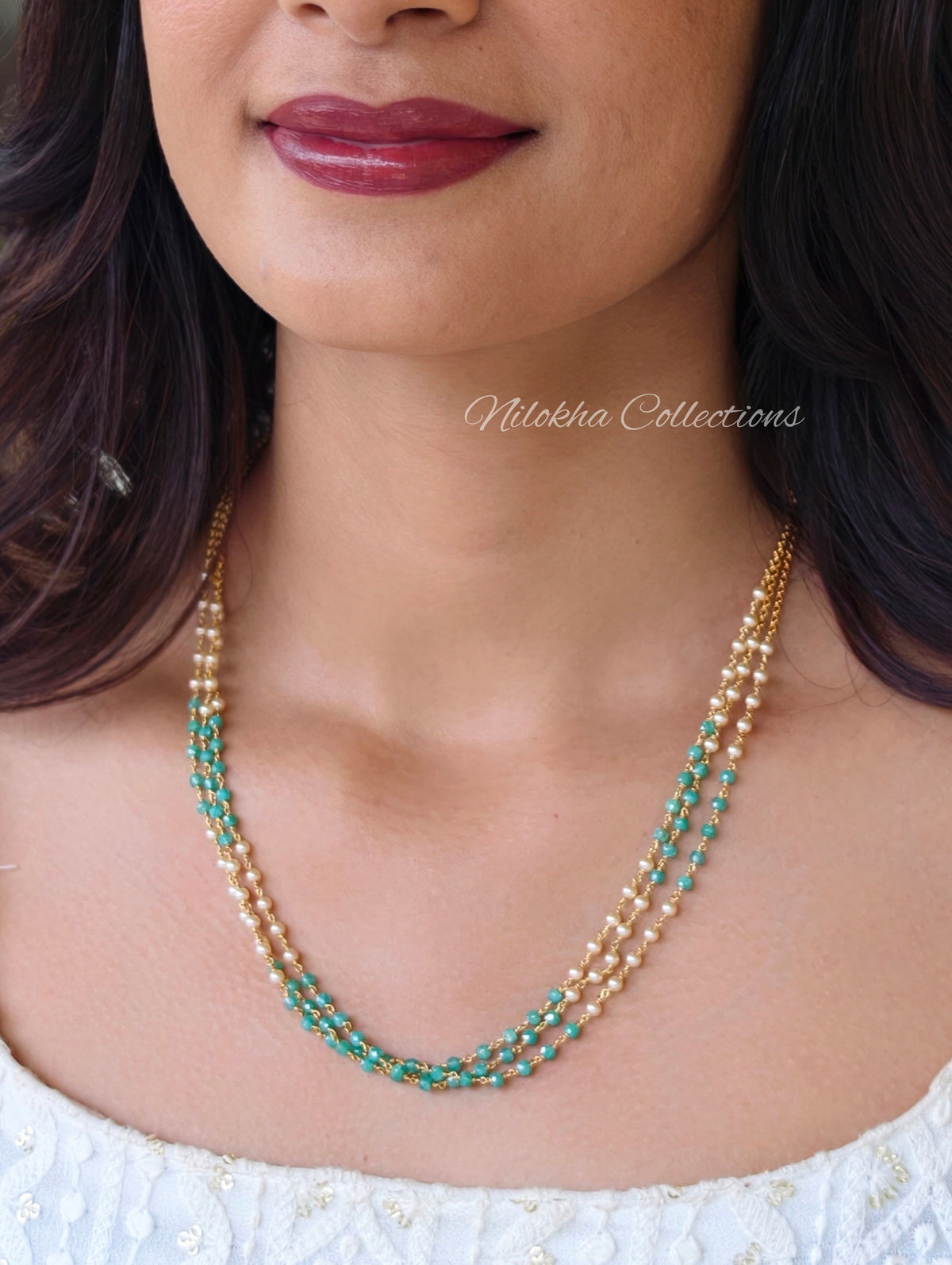 3 layer pearl chain with crystals| NAN411
