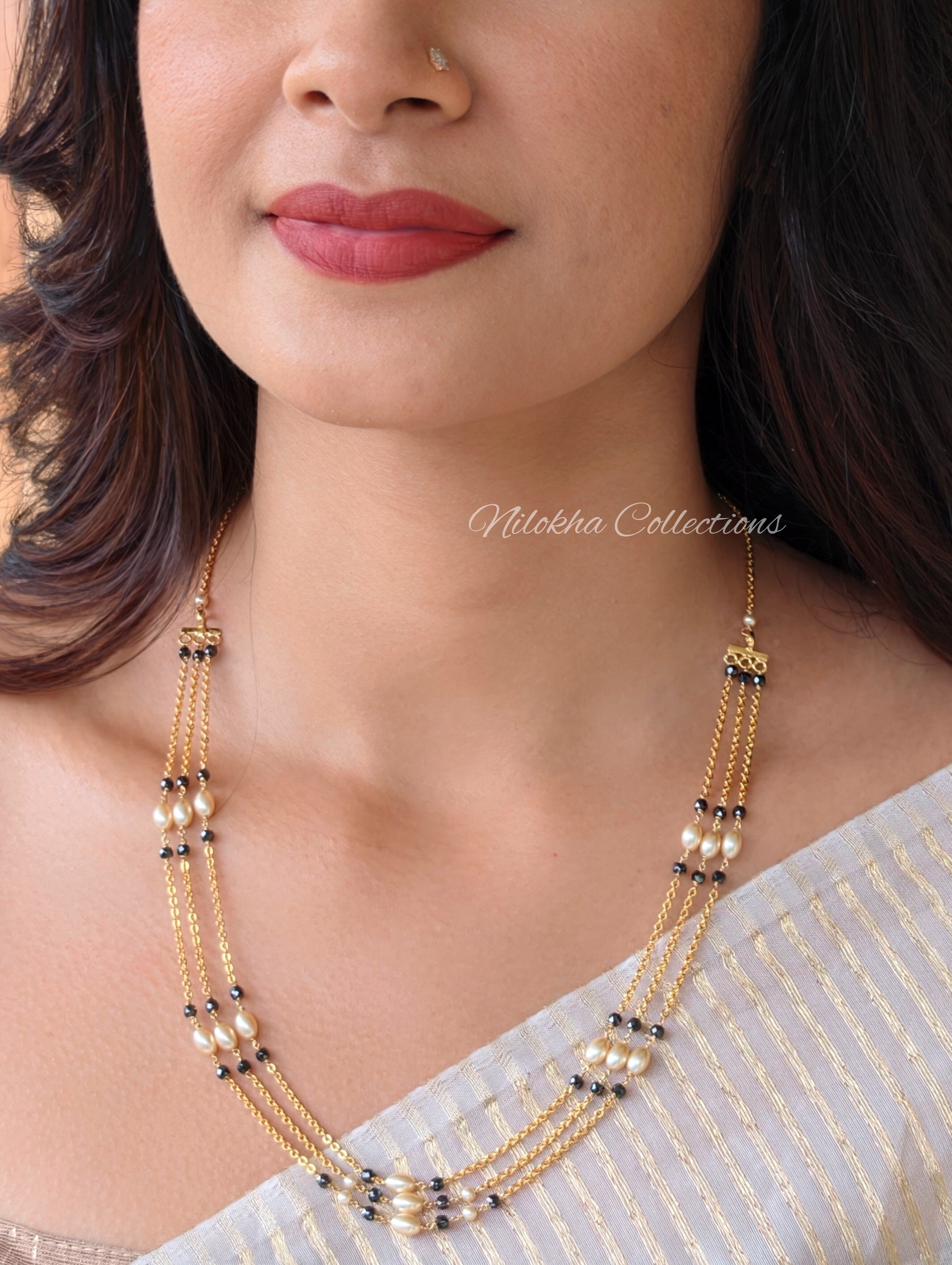 3 layer pearl chain with crystal beads | NAN381