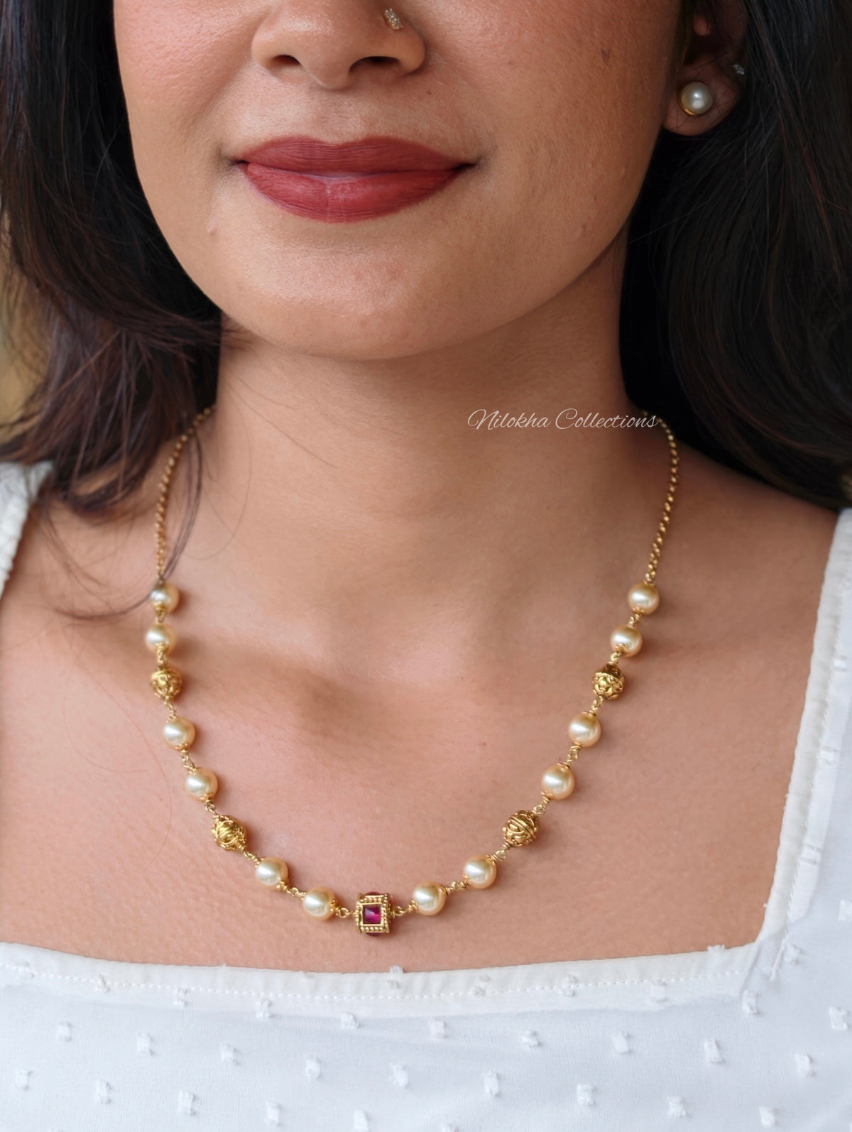 1 layer pearl chain with golden balls | NAN416