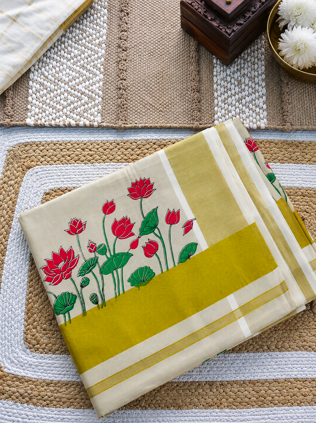 Lotus printed tissue kerala saree | NCO54