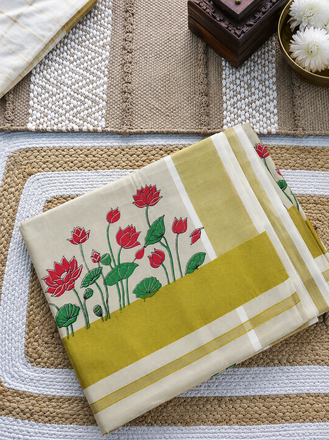 Lotus printed tissue kerala saree | NCO54