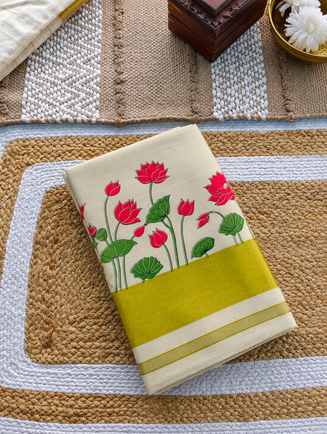Lotus printed tissue kerala saree | NCO54
