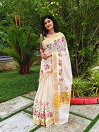 Lotus printed kerala saree | NCO37