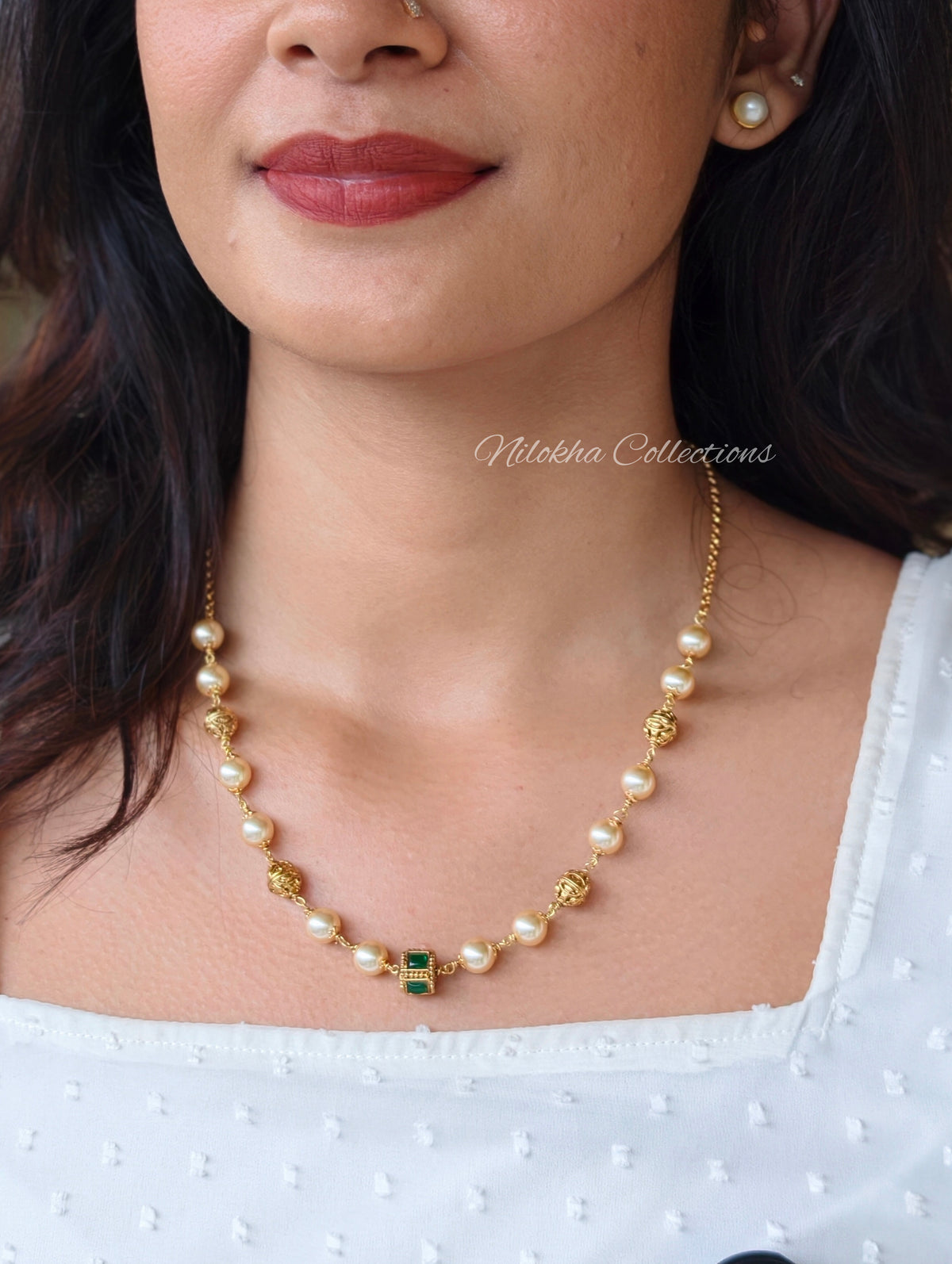 1 layer pearl chain with golden balls | NAN416