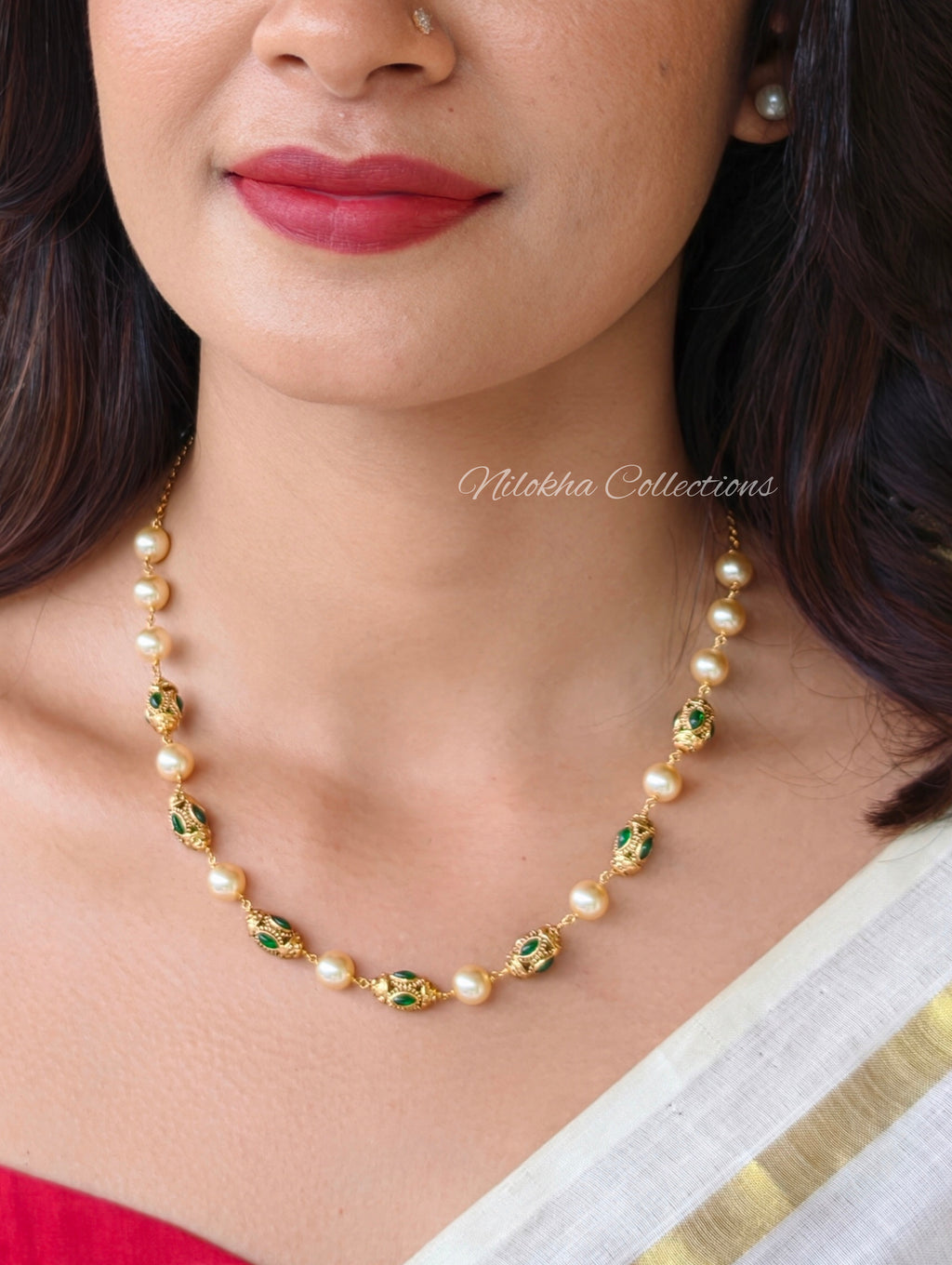 Single layer pearl chain with stone beads | NAN368