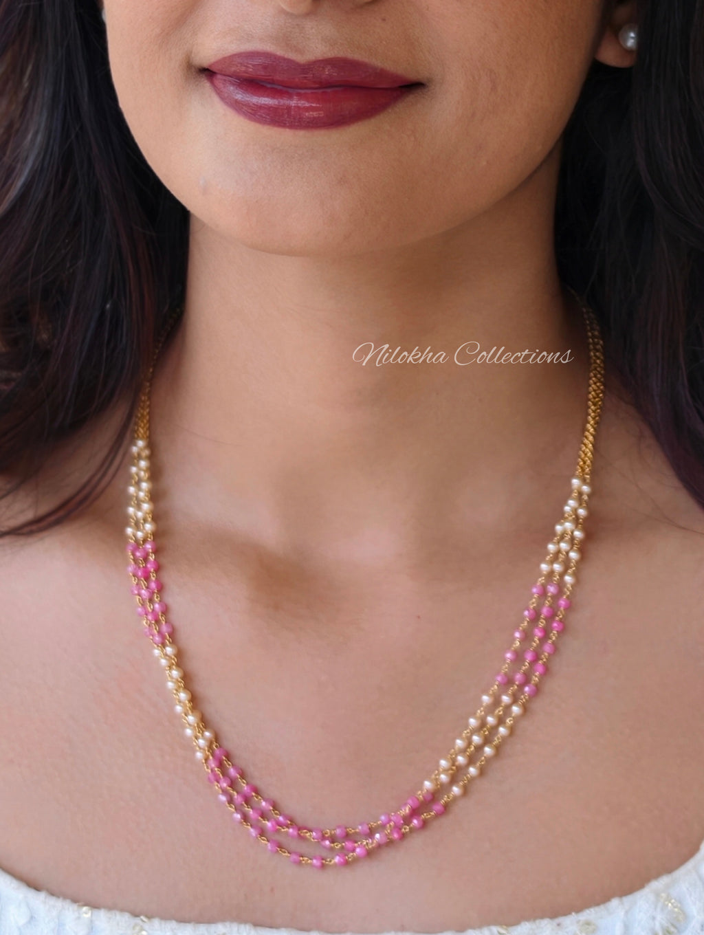 3 layer pearl chain with crystals| NAN411