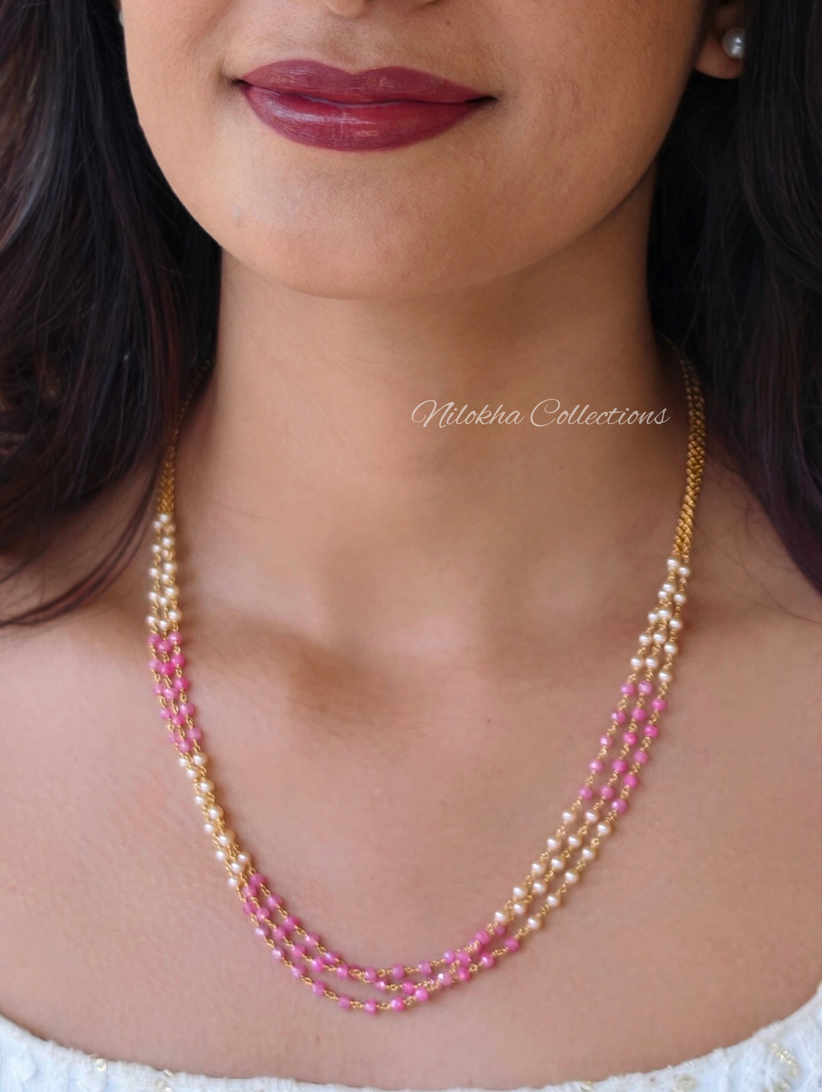 3 layer pearl chain with crystals| NAN411