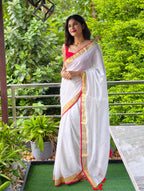 Plain mul cotton saree with border | NCO44