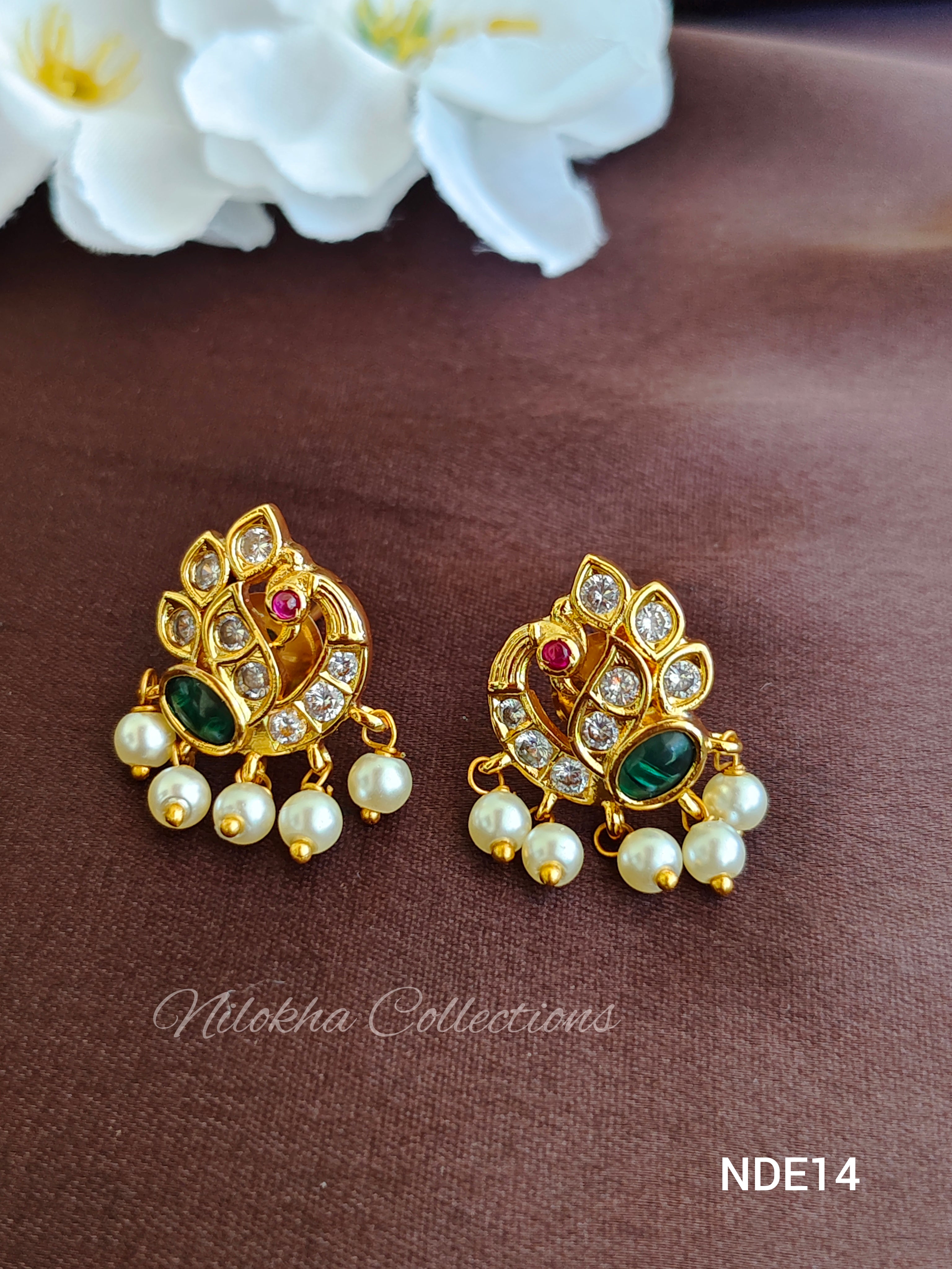 Peacock studs with pearls | NDE14