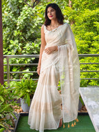 Golden striped mul cotton saree| NCO43
