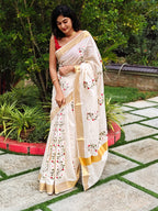 Embroidered floral kerala saree | NCO34