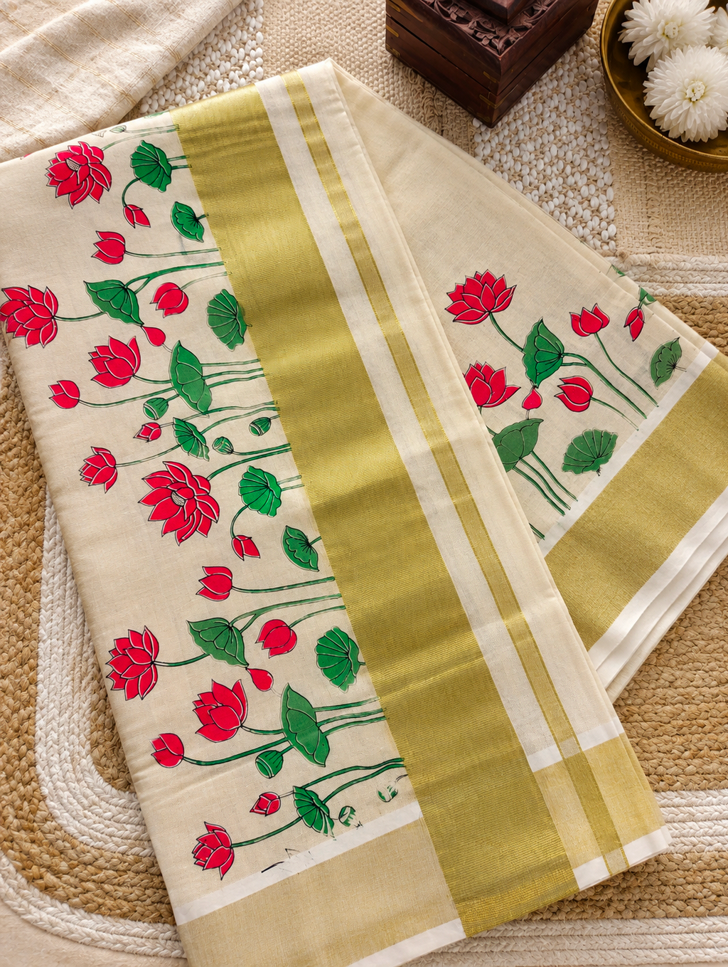 Lotus printed tissue kerala saree | NCO54