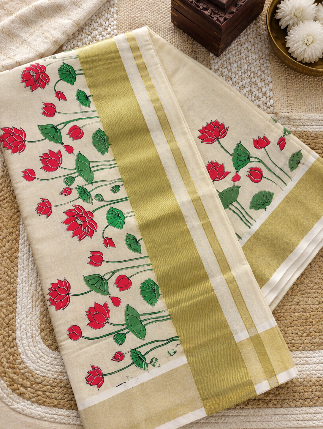 Lotus printed tissue kerala saree | NCO54
