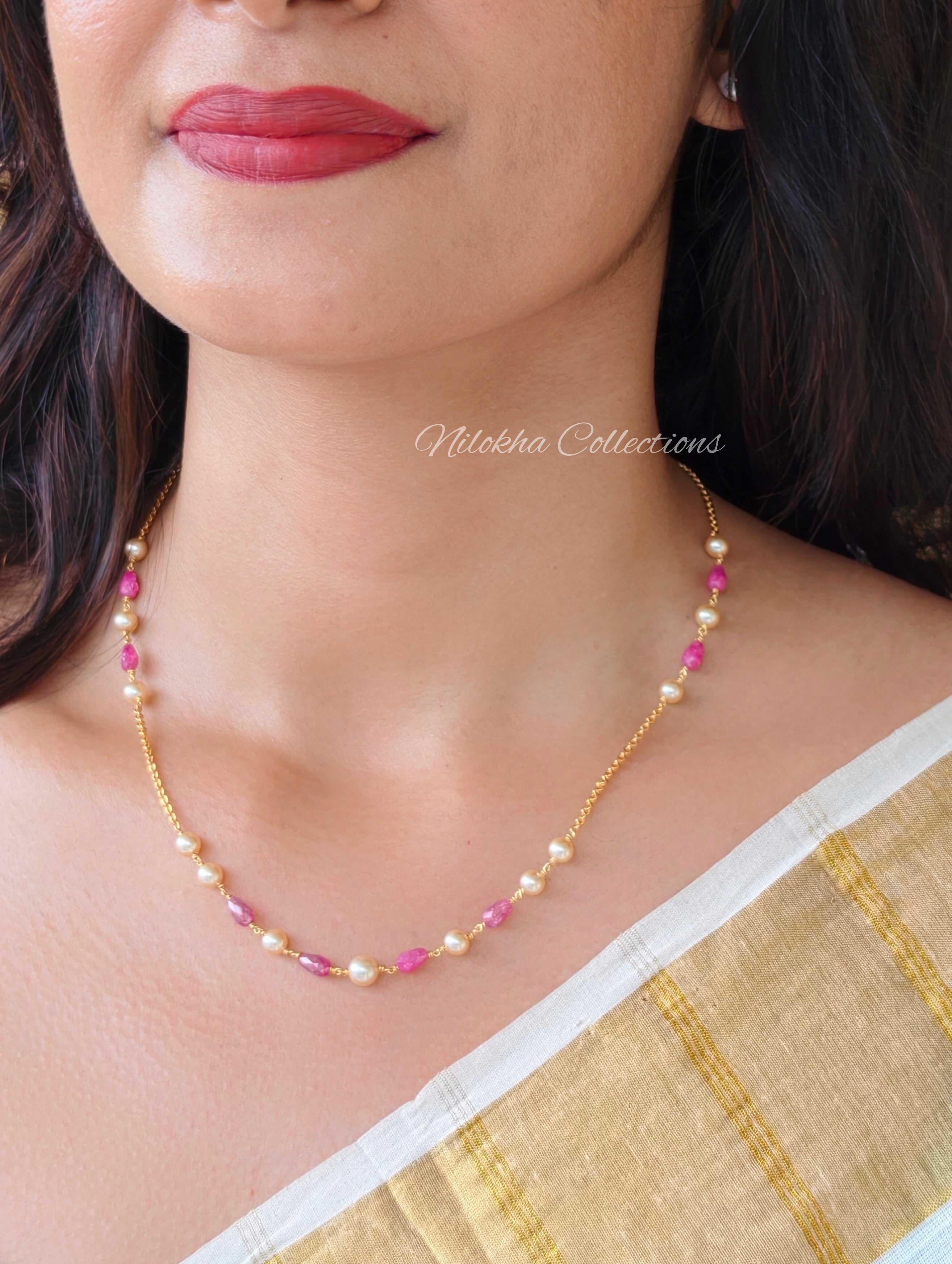 Single layer pearl chain with crystals | NAN375