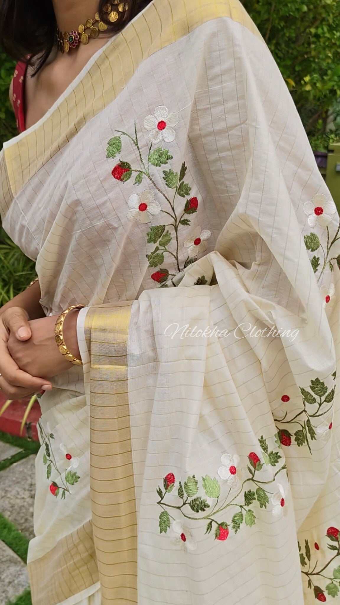 Embroidered floral kerala saree | NCO34