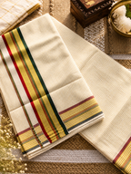 Checked kerala saree with tri-border | NCO55