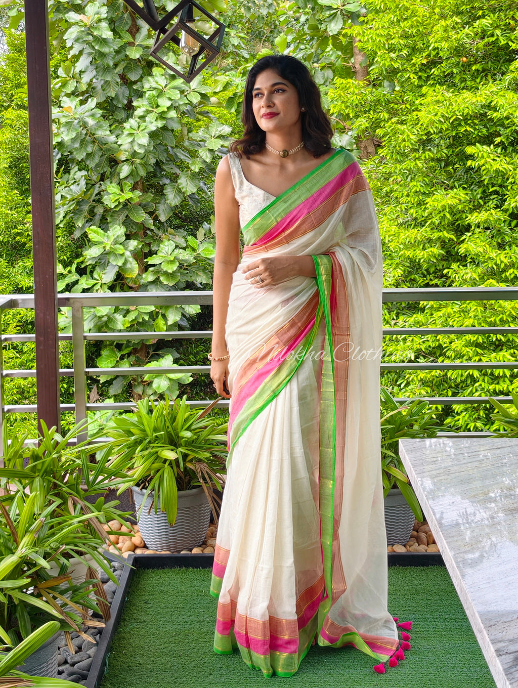 Tri-border mul cotton saree | NCO48