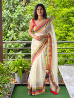 Mul cotton saree with striped border | NCO47