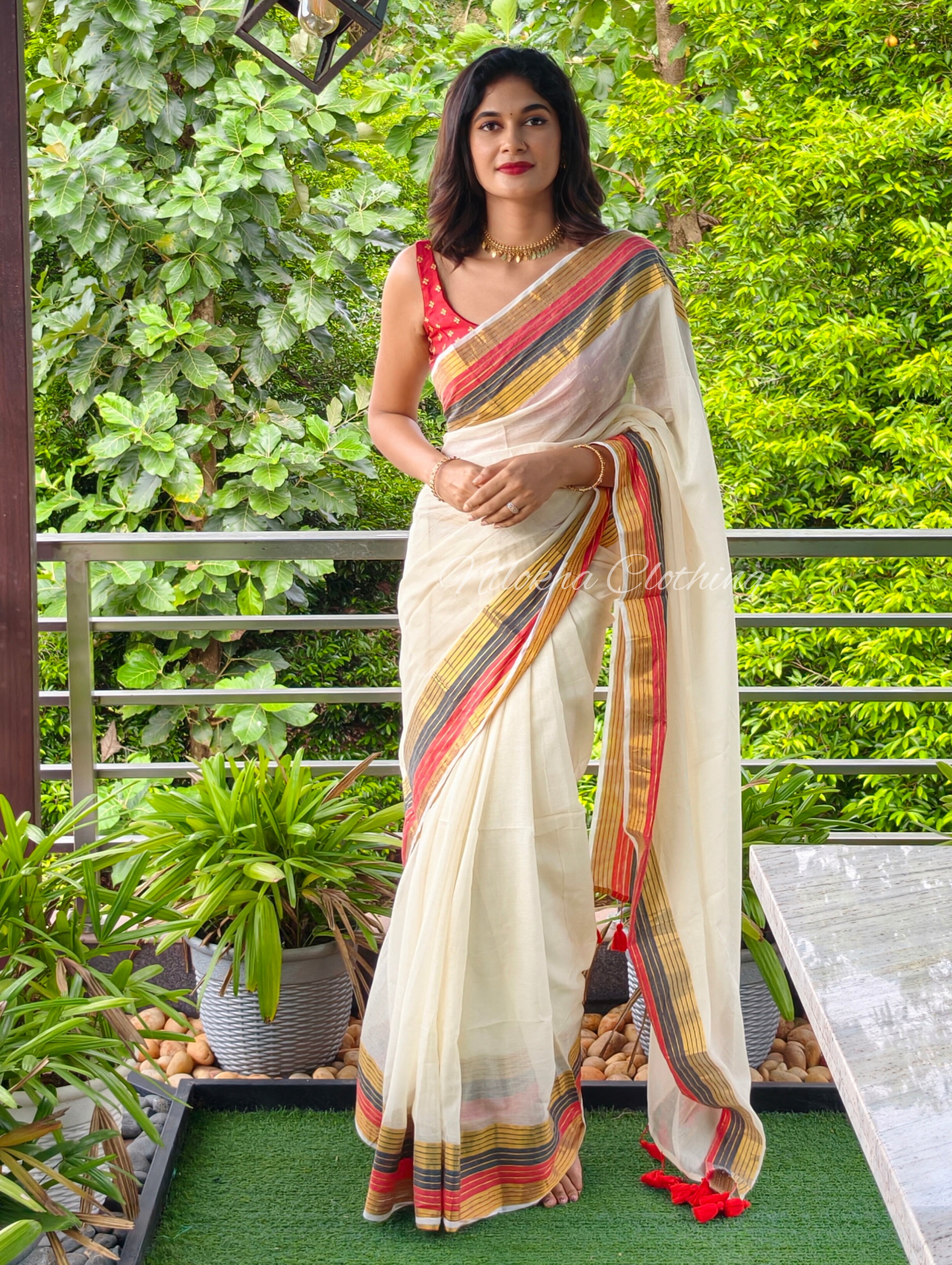 Mul cotton saree with striped border | NCO47