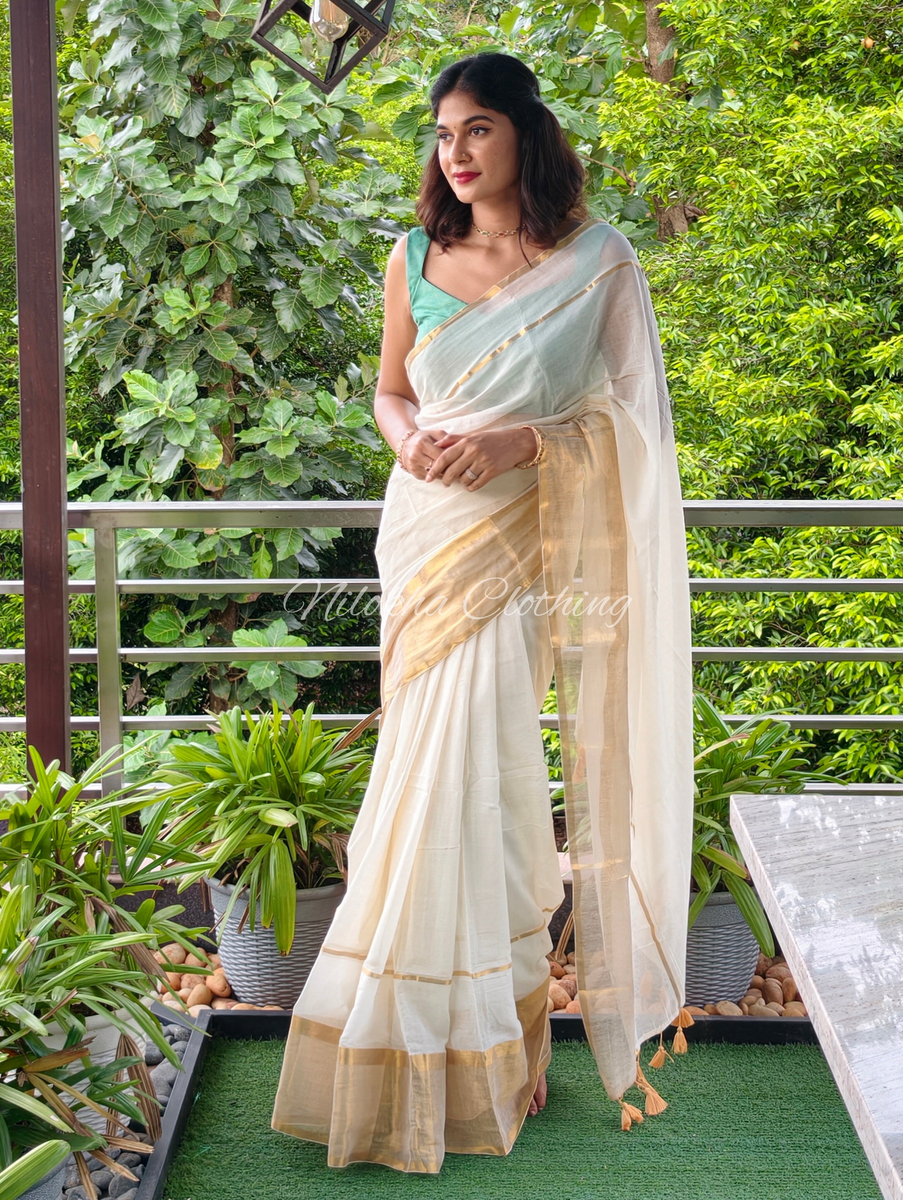 Mul cotton saree with golden border| NCO46