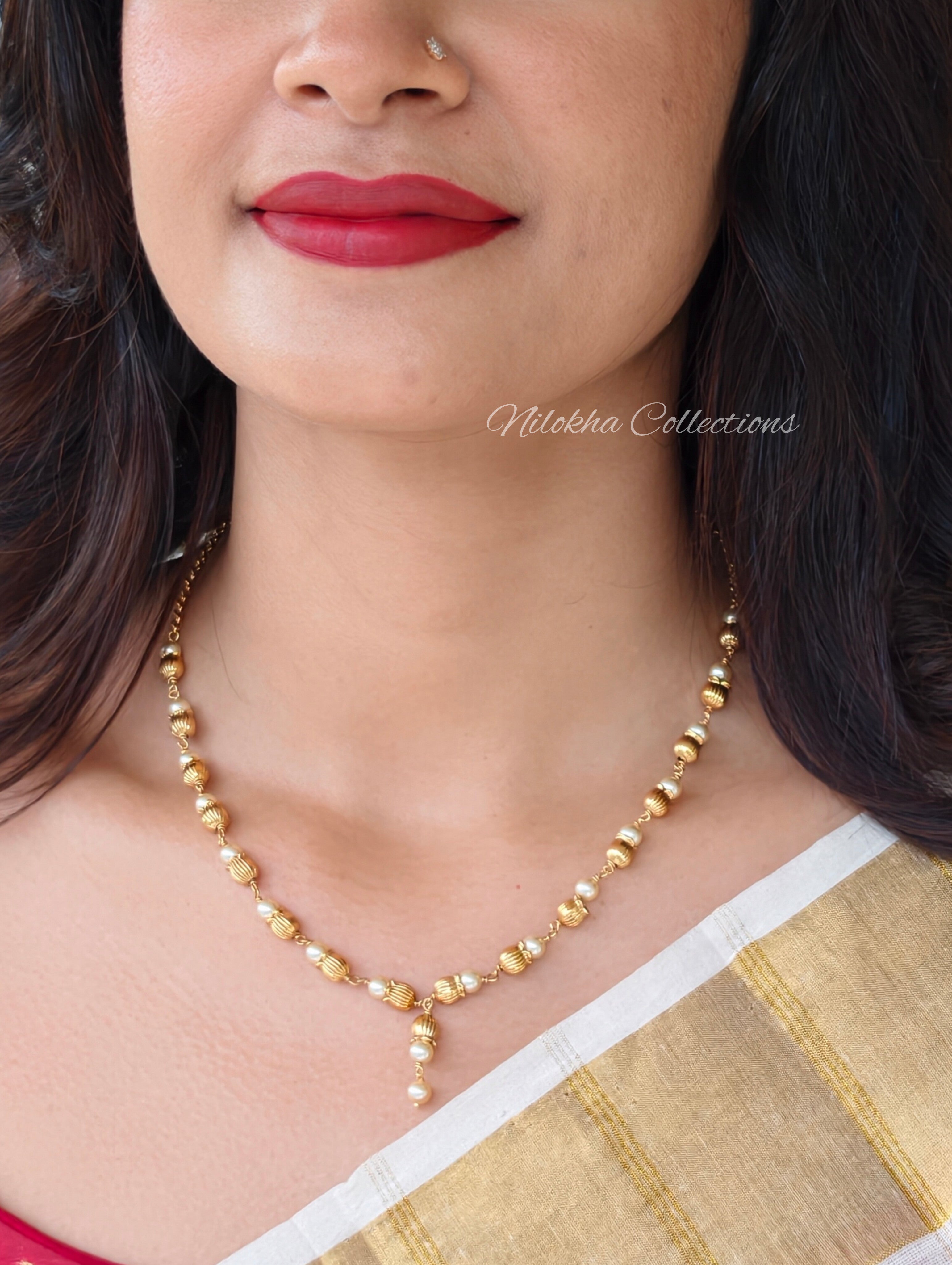 1 layer golden chain with pearls | NAN379