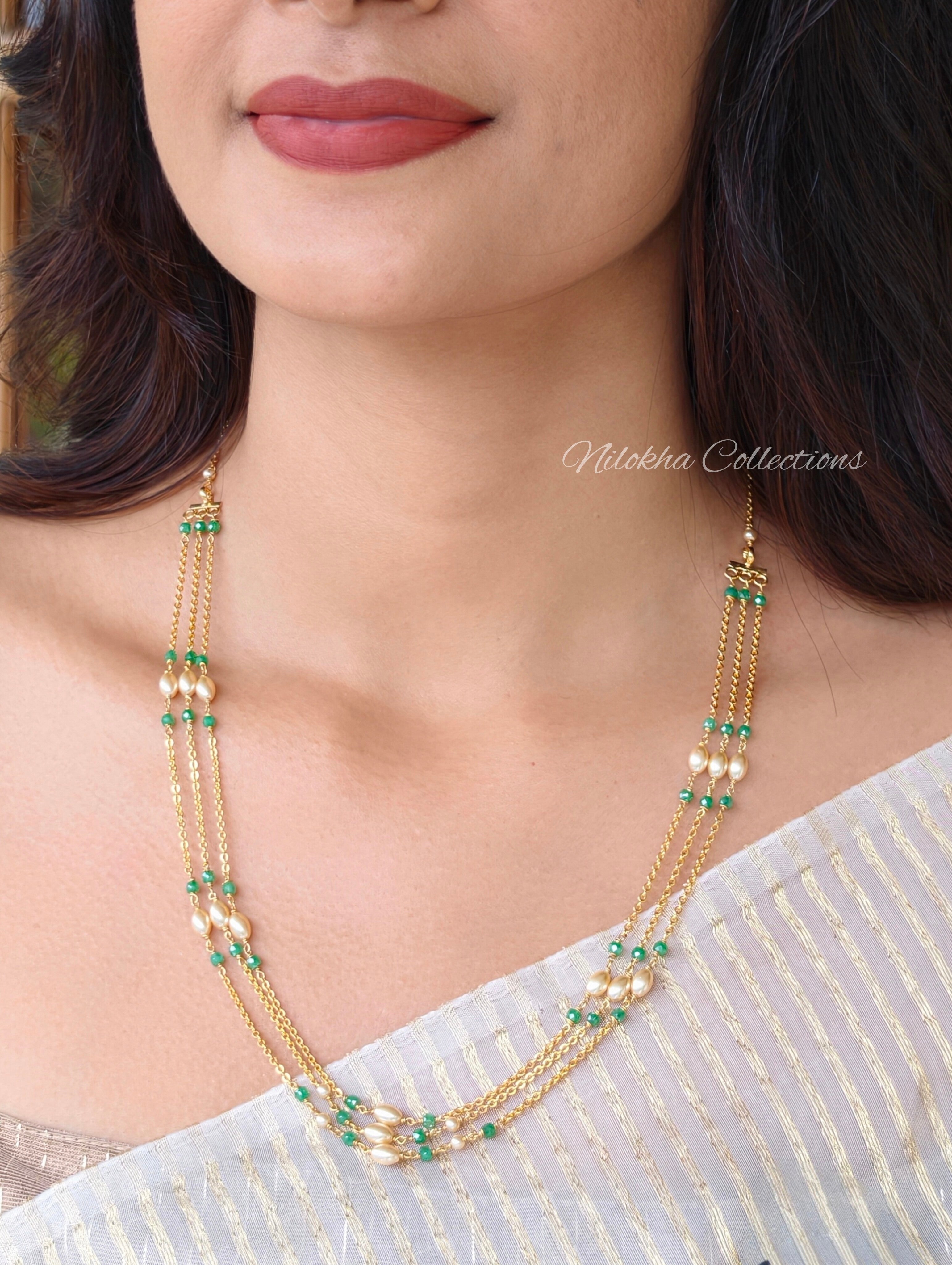 3 layer pearl chain with crystal beads | NAN381
