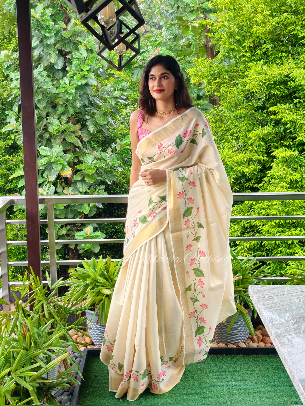 Lotus print tissue kerala saree | NCO42