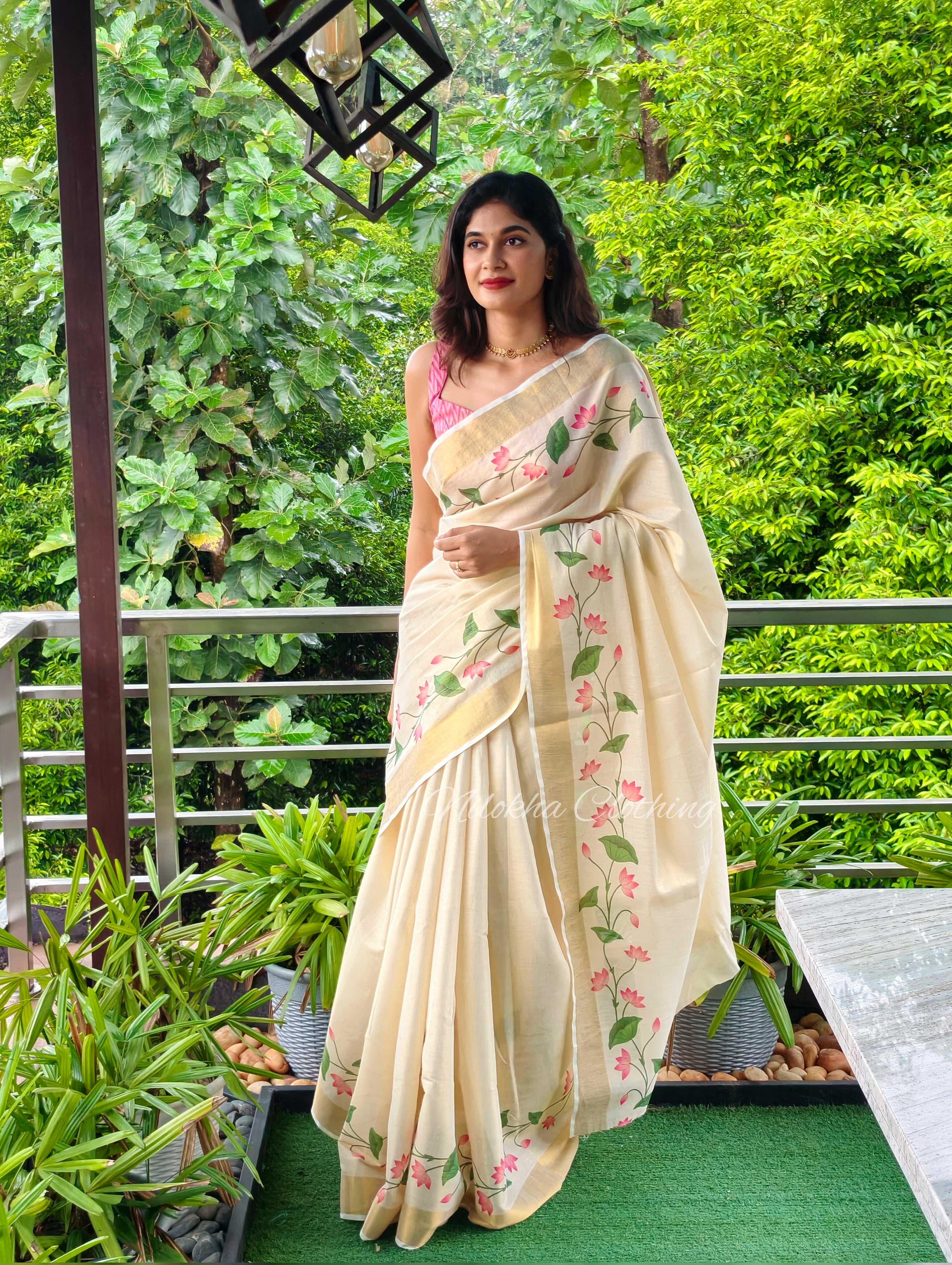 Lotus print tissue kerala saree | NCO42