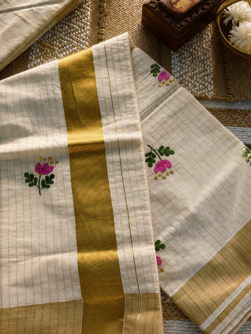 Embroidered kerala saree | NCO35